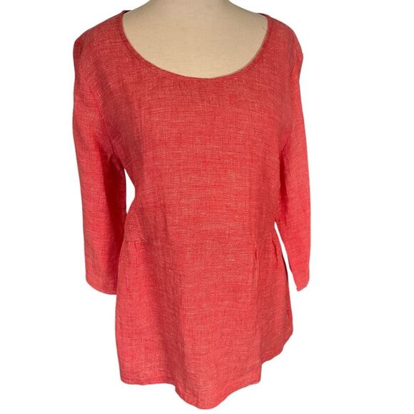 J. Jill 100% Linen Light Red Peplum Top Size Large Casual Work Wear Light Weight - Picture 1 of 10